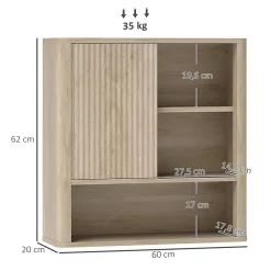 Armoire murale de salle de bain style bohème chic - porte coulissante, étagère, niche - effet bois clair