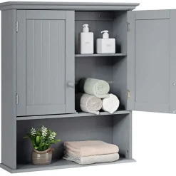 Armoire Murale de Salle de Bains a 2 Niveaux avec Panneau Mobile Integre,Armoire a Pharmacie avec 2 Portes