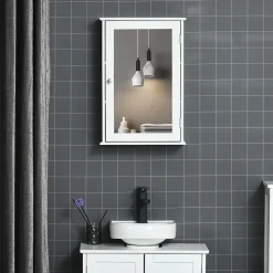 Armoire murale de salle de bain avec miroir - armoire à glace - placard de rangement toilettes - 1 porte, 2 étagères - blanc