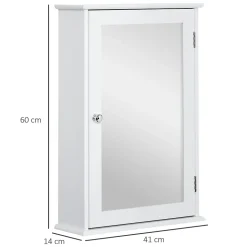 Armoire murale de salle de bain avec miroir - armoire à glace - placard de rangement toilettes - 1 porte, 2 étagères - blanc