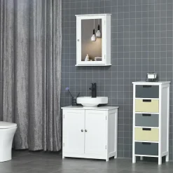 Armoire murale de salle de bain avec miroir - armoire à glace - placard de rangement toilettes - 1 porte, 2 étagères - blanc