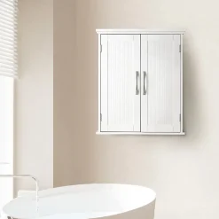 Armoire murale en effet bois blanc avec 2 portes et étagères