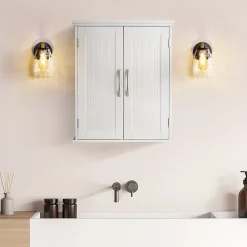 Armoire murale en effet bois blanc avec 2 portes et étagères