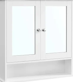 Armoire Murale, Meuble Salle de Bain, Placard de Rangement, Armoire Suspendue, 2 Portes-miroir et Compartiment Ouvert