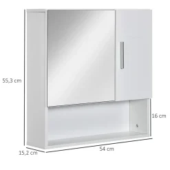 Armoire murale miroir de salle de bain - 2 portes, étagères, niche - dim. 54L x 15,2l x 55,3H cm - MDF blanc