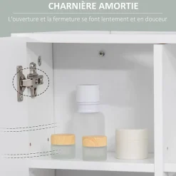 Armoire murale miroir de salle de bain - 2 portes, étagères, niche - dim. 54L x 15,2l x 55,3H cm - MDF blanc