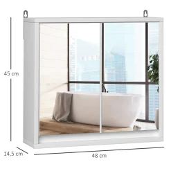 Armoire murale miroir salle de bain 2 étagères dim. 48L x 14l x 45H cm panneaux particules MDF blanc