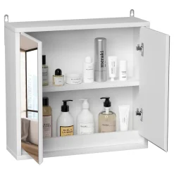 Armoire murale miroir salle de bain 2 étagères dim. 48L x 14l x 45H cm panneaux particules MDF blanc
