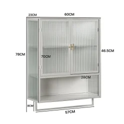 Armoire Murale Moderne avec Portes Vitrées et Porte-Serviettes, Meuble Mural avec Étagères - 60x23x78 cm - Blanc, Verre+Métal