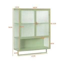 Armoire Murale Moderne avec Portes Vitrées et Porte-Serviettes, Meuble Mural avec Étagères - 60x23x78 cm - Vert, Verre+Métal