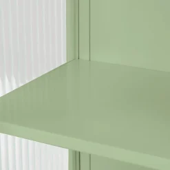 Armoire Murale Moderne avec Portes Vitrées et Porte-Serviettes, Meuble Mural avec Étagères - 60x23x78 cm - Vert, Verre+Métal