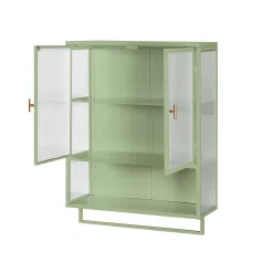 Armoire Murale Moderne avec Portes Vitrées et Porte-Serviettes, Meuble Mural avec Étagères - 60x23x78 cm - Vert, Verre+Métal