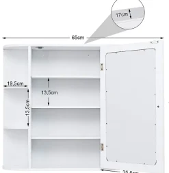 Armoire Murale pour Salle de Bain 65 x 17 x 63CM Blanc