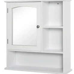 Armoire murale salle de bain armoire à glace placard de rangement toilettes 1 porte niche + étagères latérales MDF blanc