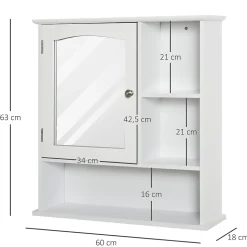 Armoire murale salle de bain armoire à glace placard de rangement toilettes 1 porte niche + étagères latérales MDF blanc
