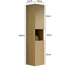 Armoire murale salle de bain 160 cm, meuble étroit avec 2 portes et 1 compartiment ouvert, finition bois Corolla