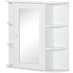 Armoire murale salle de bain blanche avec miroir, 8 compartiments, meuble suspendu multifonction, 66 x 17 x 63 cm
