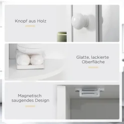Armoire murale salle de bain blanche avec miroir, 8 compartiments, meuble suspendu multifonction, 66 x 17 x 63 cm