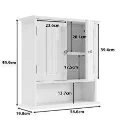 Armoire murale salle de bain blanche à double porte, armoire à pharmacie avec étagères réglables, multi-usage