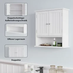 Armoire murale salle de bain blanche à double porte, armoire à pharmacie avec étagères réglables, multi-usage