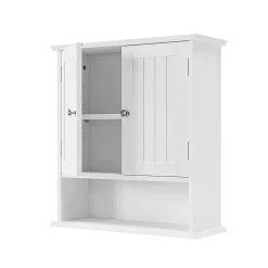 Armoire murale salle de bain blanche à double porte, armoire à pharmacie avec étagères réglables, multi-usage