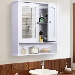 Armoire murale étagère salle de bain 56L x 13l x 58H cm double porte miroir étagère réglable MDF blanc