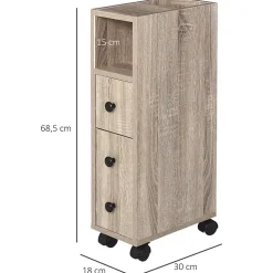 Armoire pour papier toilette - porte-papier toilette - 3 niveaux + sortie papier - aspect chêne clair
