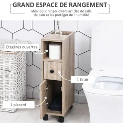 Armoire pour papier toilette - porte-papier toilette - 3 niveaux + sortie papier - aspect chêne clair