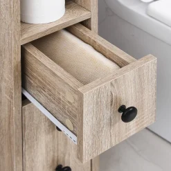 Armoire pour papier toilette - porte-papier toilette - 3 niveaux + sortie papier - aspect chêne clair