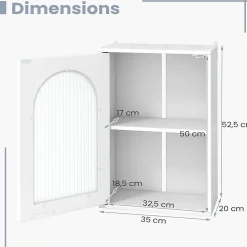 Armoire Salle de Bain,avec Porte en Verre Trempé Canne, au-Dessus des Toilettes avec Étagère Réglable pour Salon Buanderie, Blanc