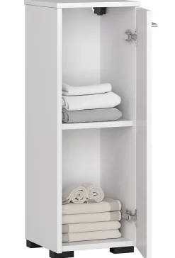 Armoire salle de bains AKORD FIN accr. au mur Blanche 30 cm 1 porte façade Blanche 2 étagères 30x30x85 cm