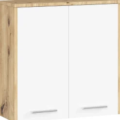 Armoire salle de bains AKORD FIN accr. au mur Chêne Artisan 60 cm 2 portes façade Blanche 2 étagères 60x22,5x60 cm