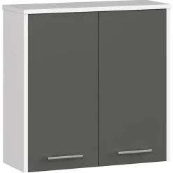 Armoire salle de bains AKORD FIN Meuble Haut Suspendue Blanche 60 cm 2 portes façade Gris Graphite 2 étagères 60x22,5x60 cm