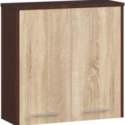Armoire salle de bains AKORD FIN Meuble Haut Suspendue Wengé 60 cm 2 portes façade Chêne Sonoma 2 étagères 60x22,5x60 cm
