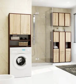 Armoire salle de bains AKORD FIN Meuble Haut Suspendue Wengé 60 cm 2 portes façade Chêne Sonoma 2 étagères 60x22,5x60 cm