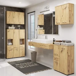 Armoire salle de bains AKORD FIN accr. au mur Chêne Artisan 60 cm 2 portes façade Chêne Artisan 2 étagères 60x22,5x60 cm
