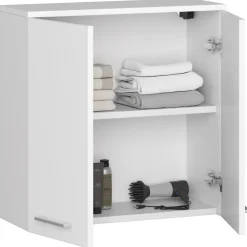 Armoire salle de bains AKORD FIN Meuble Haut Suspendue Blanche 60 cm 2 portes façade Blanche 2 étagères 60x22,5x60 cm