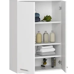 Armoire salle de bains suspendue AKORD FIN Blanche 64 cm 2 portes pleine Blanche 4 étagères 64x30x94 cm