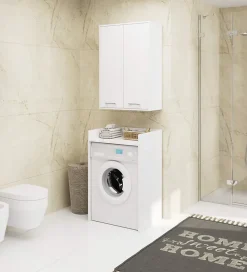Armoire salle de bains suspendue AKORD FIN Blanche 64 cm 2 portes pleine Blanche 4 étagères 64x30x94 cm