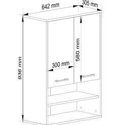 Armoire salle de bains suspendue AKORD FIN Chêne Sonoma 64 cm 2 portes façade Chêne Sonoma 4 étagères 64x30x94 cm