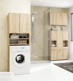 Armoire salle de bains suspendue AKORD FIN Chêne Sonoma 64 cm 2 portes façade Chêne Sonoma 4 étagères 64x30x94 cm