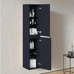 Armoire suspendue Colonne de rangement 35x170x35cm (LxHxP) Bleu nuit mat poignée métal Chrome, Garantie 5 ans - LAVOA
