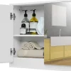 Armoire Toilette avec Miroir Murale, 2/3 Porte et 2/3 Etagères, Meuble à Miroir de Salle de Bain en MDF (56x14x45CM-2 Portes)