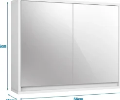 Armoire Toilette avec Miroir Murale, 2/3 Porte et 2/3 Etagères, Meuble à Miroir de Salle de Bain en MDF (56x14x45CM-2 Portes)