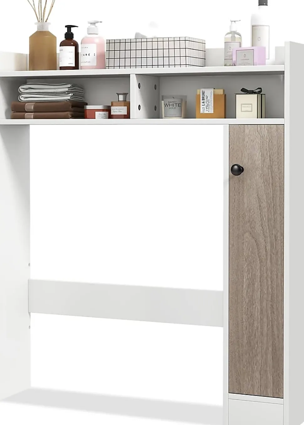 Armoire WC avec Etagere & 2 Compartiments & Tablettes reglables sur 10 niveaux & Anti-Bascule pour Buanderie Blanc