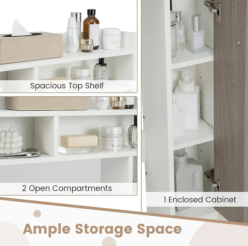 Armoire WC avec Etagere & 2 Compartiments & Tablettes reglables sur 10 niveaux & Anti-Bascule pour Buanderie Blanc