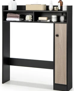Armoire WC avec Etagere & 2 Compartiments & Tablettes reglables sur 10 niveaux & Anti-Bascule pour Buanderie Noir