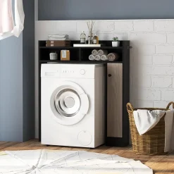 Armoire WC avec Etagere & 2 Compartiments & Tablettes reglables sur 10 niveaux & Anti-Bascule pour Buanderie Noir