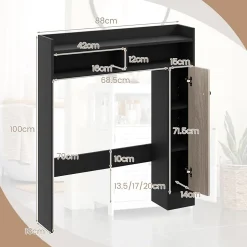 Armoire WC avec Etagere & 2 Compartiments & Tablettes reglables sur 10 niveaux & Anti-Bascule pour Buanderie Noir