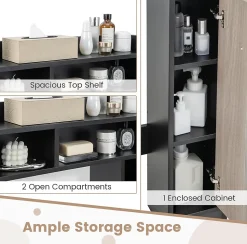 Armoire WC avec Etagere & 2 Compartiments & Tablettes reglables sur 10 niveaux & Anti-Bascule pour Buanderie Noir